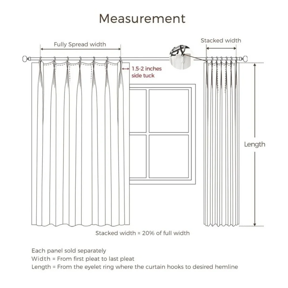 TWOPAGES Herringbone Drape Pleated Curtains (2) 52Wx90